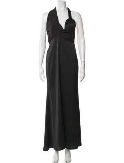 Pre-owned Halston Halterneck Long Dress In Black