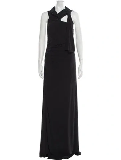 Pre-owned Halston Halterneck Long Dress In Black