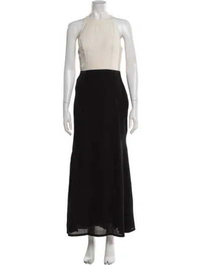 Pre-owned Halston Halterneck Long Dress In Black