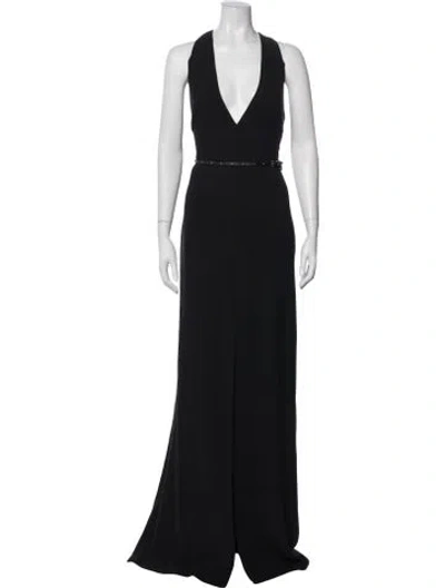 Pre-owned Halston Halterneck Long Dress In Black
