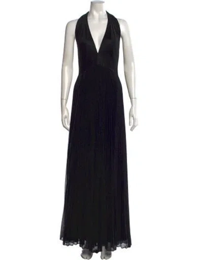 Pre-owned Halston Halterneck Long Dress In Black