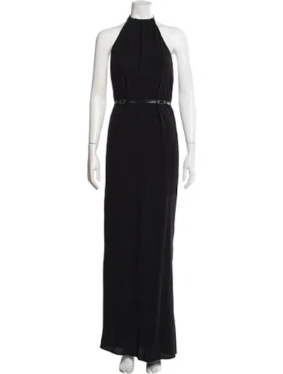 Pre-owned Halston Halterneck Long Dress In Black