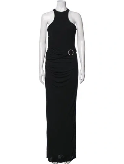 Pre-owned Halston Halterneck Long Dress In Black