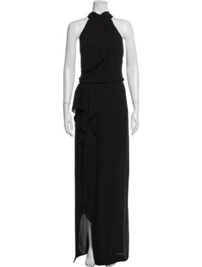 Pre-owned Halston Halterneck Long Dress In Black
