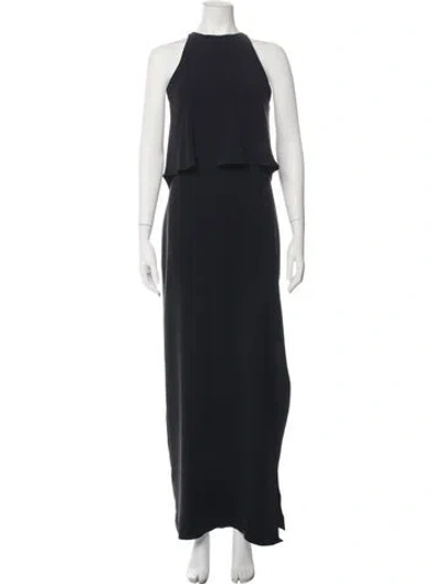Pre-owned Halston Halterneck Long Dress In Black