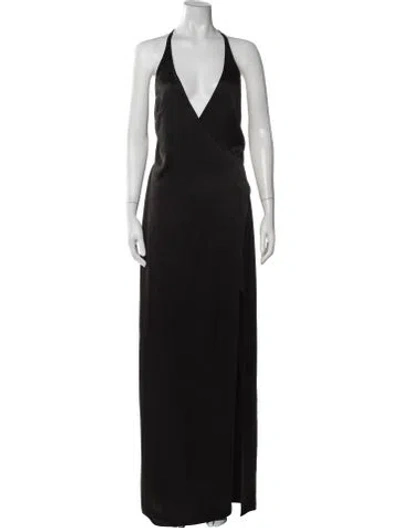 Pre-owned Halston Halterneck Long Dress In Black