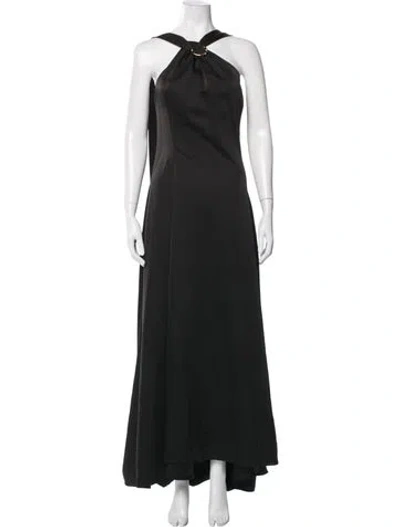 Pre-owned Halston Halterneck Long Dress In Black