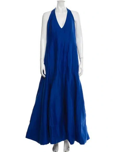 Pre-owned Halston Halterneck Long Dress In Blue