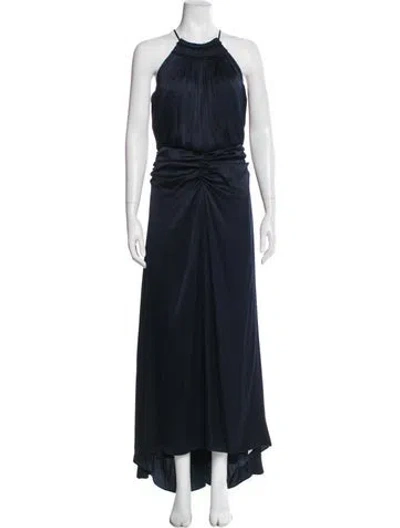 Pre-owned Halston Halterneck Long Dress In Blue