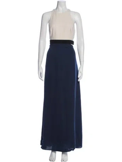 Pre-owned Halston Halterneck Long Dress In Blue
