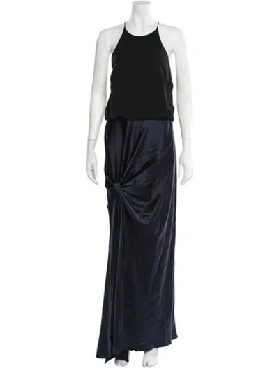Pre-owned Halston Halterneck Long Dress In Blue