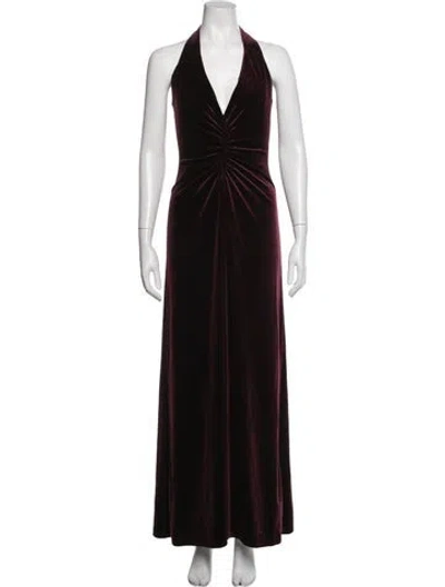 Pre-owned Halston Halterneck Long Dress In Burgundy