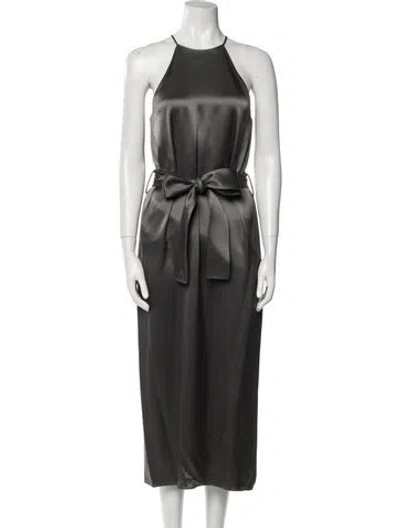 Pre-owned Halston Halterneck Long Dress In Gray