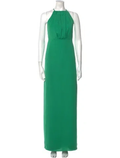 Pre-owned Halston Halterneck Long Dress In Green