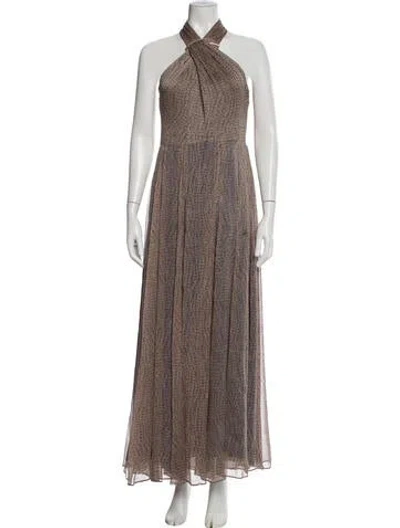 Pre-owned Halston Halterneck Long Dress In Multi