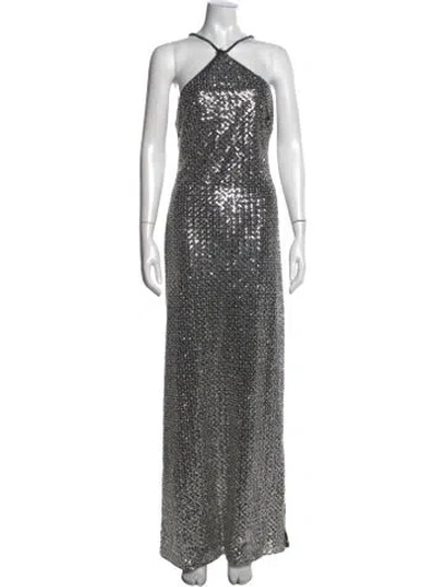 Pre-owned Halston Halterneck Long Dress In Multi