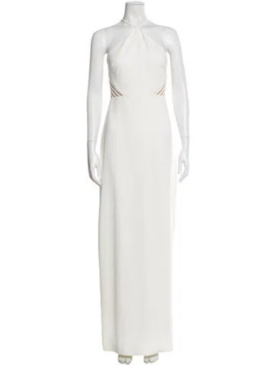 Pre-owned Halston Halterneck Long Dress In Neutral