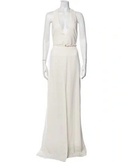 Pre-owned Halston Halterneck Long Dress In Neutral