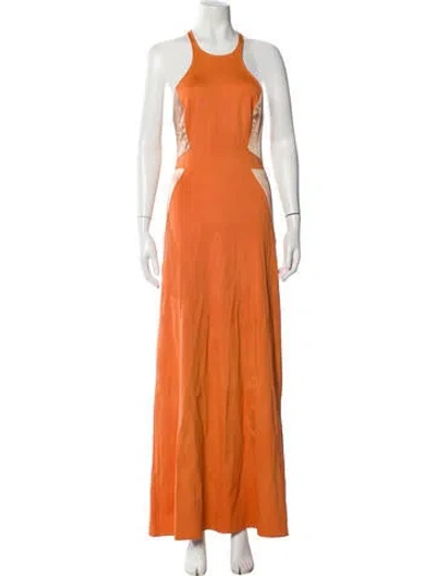 Pre-owned Halston Halterneck Long Dress In Orange