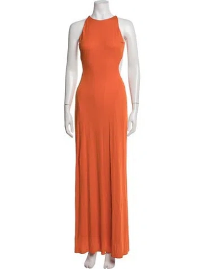 Pre-owned Halston Halterneck Long Dress In Orange