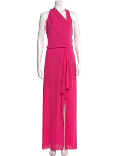 Pre-owned Halston Halterneck Long Dress In Pink