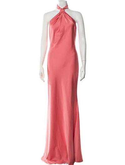 Pre-owned Halston Halterneck Long Dress In Pink