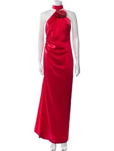 Pre-owned Halston Halterneck Long Dress In Red