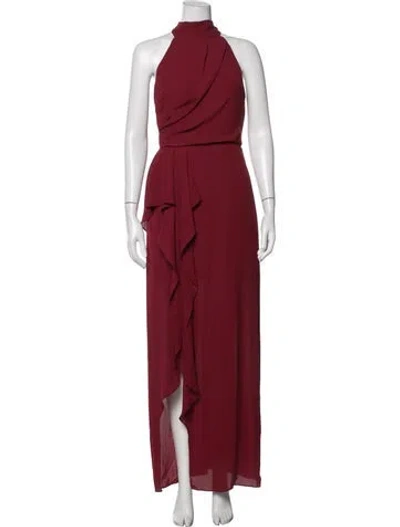 Pre-owned Halston Halterneck Long Dress In Red