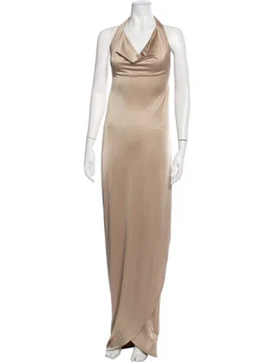 Pre-owned Halston Halterneck Long Dress W/ Tags In Neutrals