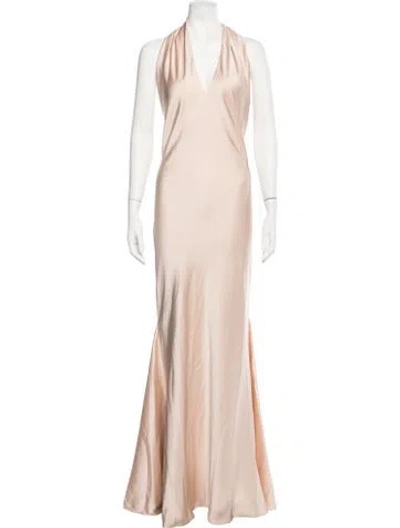 Pre-owned Halston Halterneck Long Dress W/ Tags In Neutrals