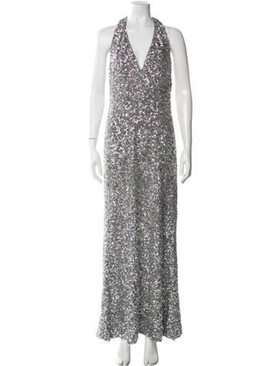 Pre-owned Halston Halterneck Long Dress W/ Tags In Silver