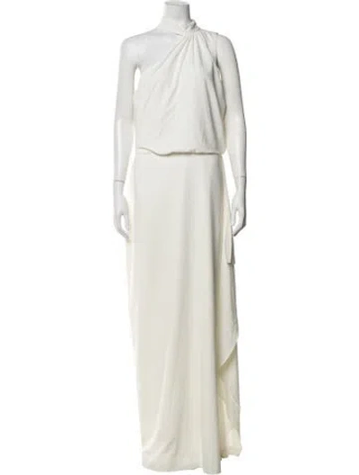 Pre-owned Halston Halterneck Long Dress In White
