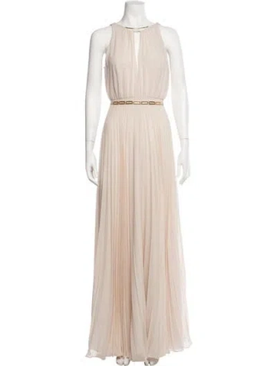 Pre-owned Halston Halterneck Long Dress In White