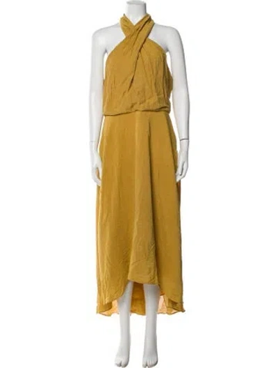 Pre-owned Halston Halterneck Long Dress In Yellow