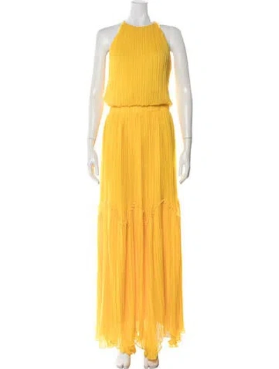 Pre-owned Halston Halterneck Long Dress In Yellow
