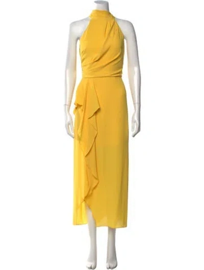 Pre-owned Halston Halterneck Long Dress In Yellow
