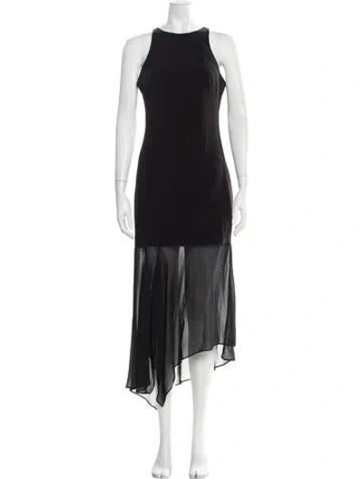 Pre-owned Halston Halterneck Midi Length Dress In Black