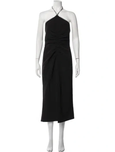 Pre-owned Halston Halterneck Midi Length Dress In Black