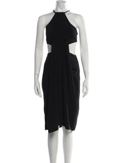 Pre-owned Halston Halterneck Midi Length Dress In Black