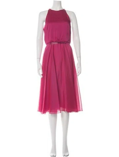 Pre-owned Halston Halterneck Midi Length Dress In Pink