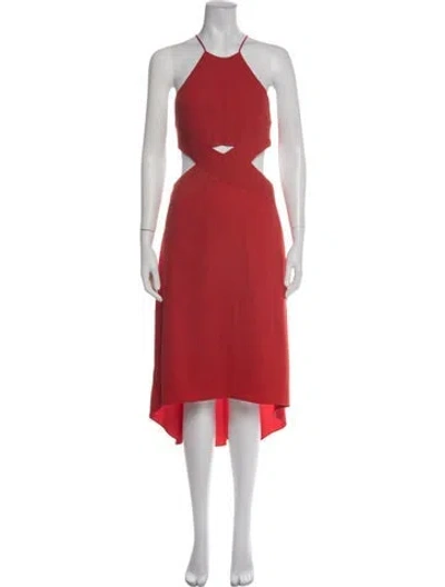 Pre-owned Halston Halterneck Midi Length Dress In Red
