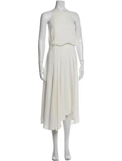 Pre-owned Halston Halterneck Midi Length Dress In White