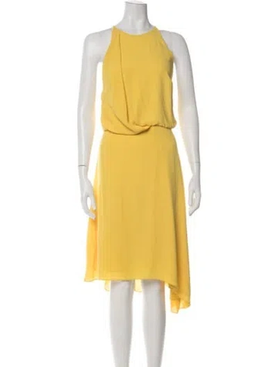 Pre-owned Halston Halterneck Midi Length Dress In Yellow