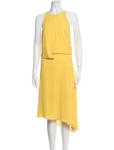 Pre-owned Halston Halterneck Midi Length Dress In Yellow