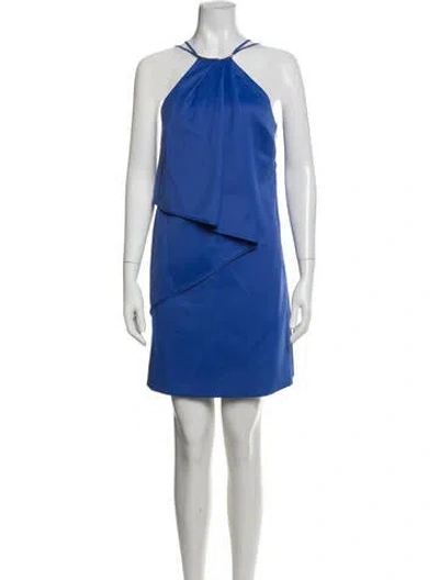 Pre-owned Halston Halterneck Mini Dress In Blue