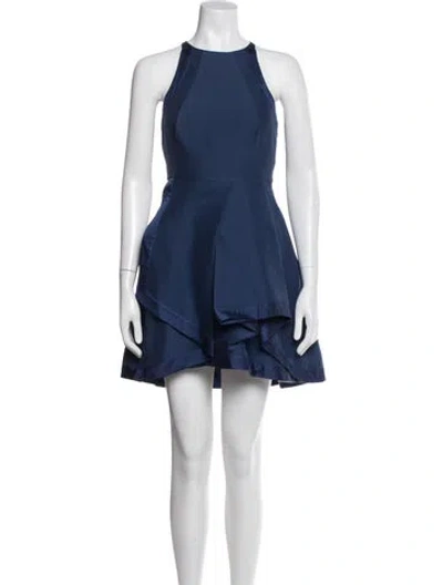 Pre-owned Halston Halterneck Mini Dress In Blue