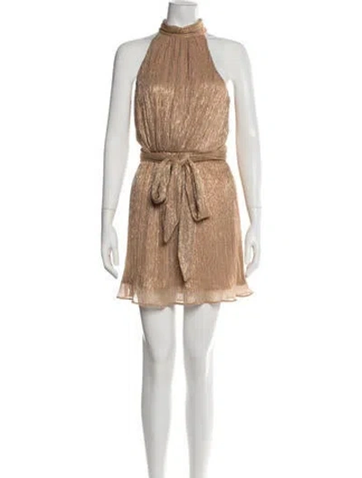 Pre-owned Halston Halterneck Mini Dress In Gold