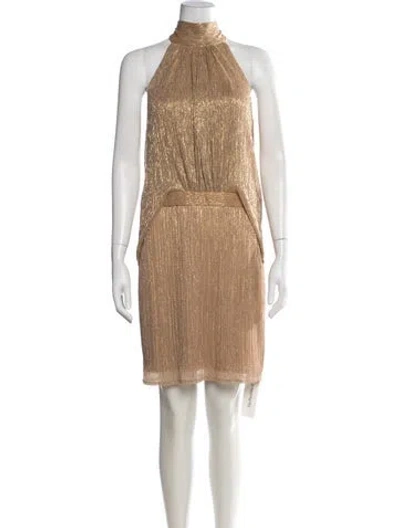 Pre-owned Halston Halterneck Mini Dress In Gold/metallic