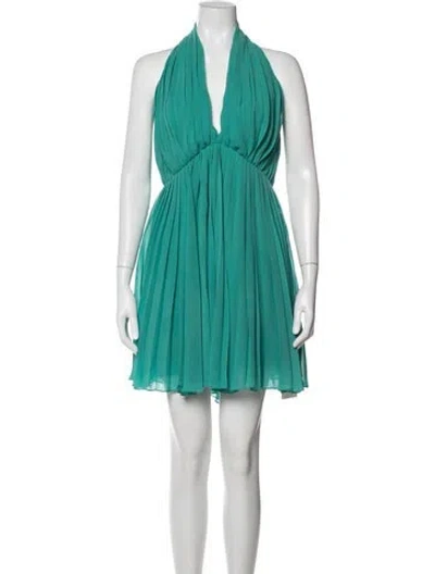 Pre-owned Halston Halterneck Mini Dress In Green