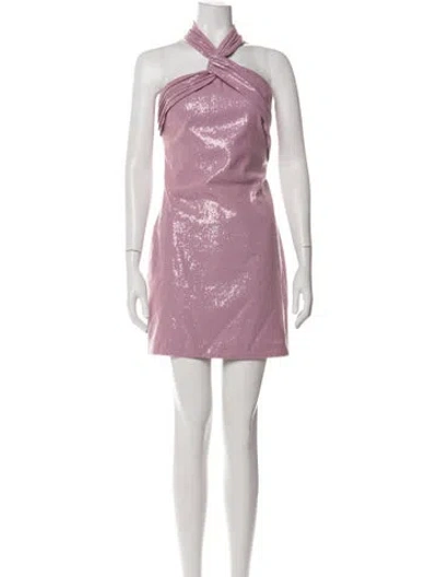 Pre-owned Halston Halterneck Mini Dress In Pink